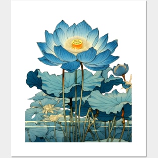 Egyptian Blue Lotus Flower on a light (Knocked Out) background Posters and Art